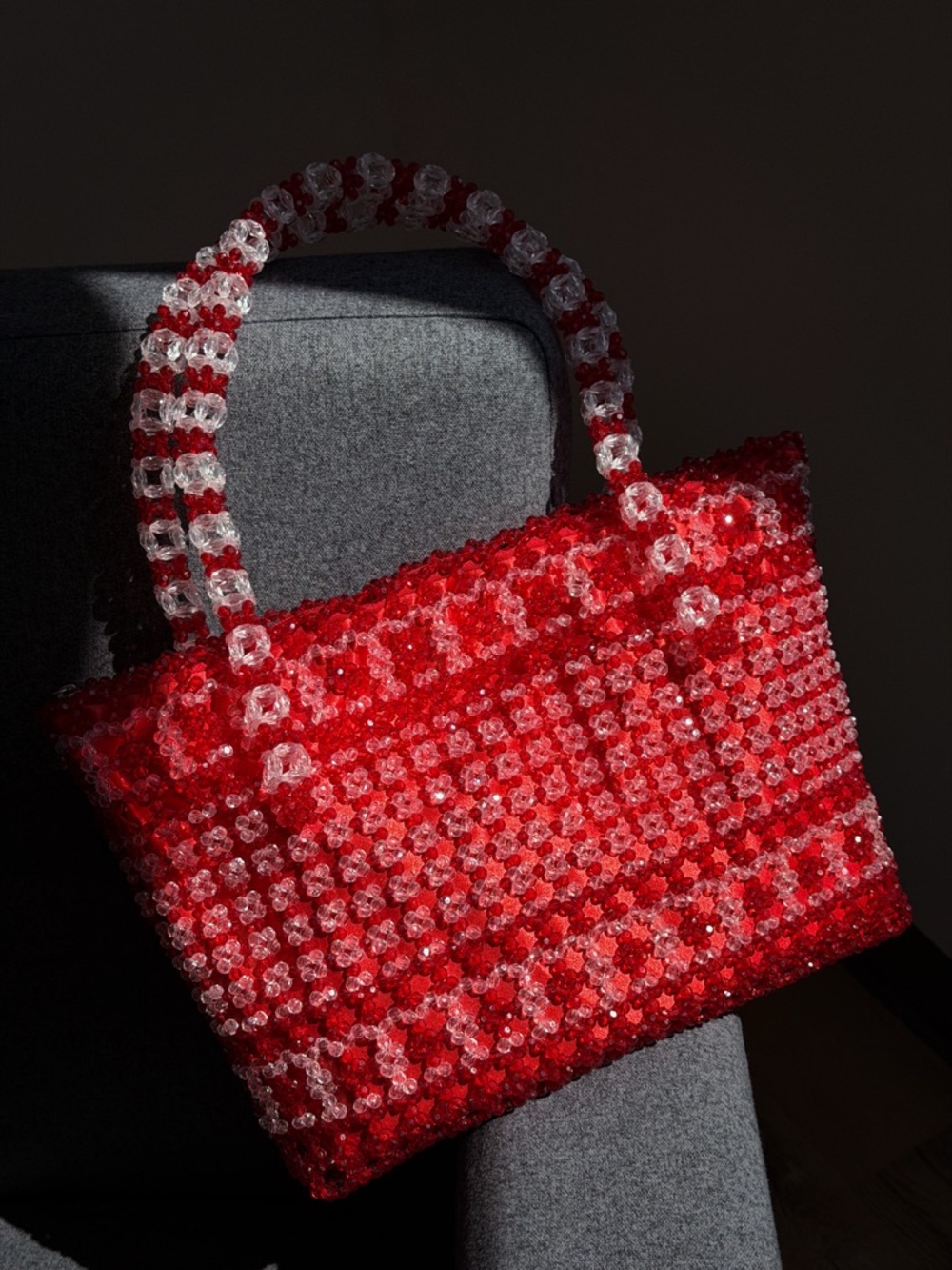 Handmade Red Beaded Bag Statement Tote Y2K Vintage Style